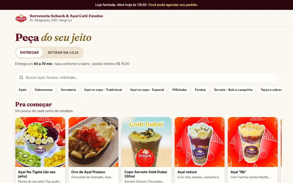 Site Cardápio com pedido