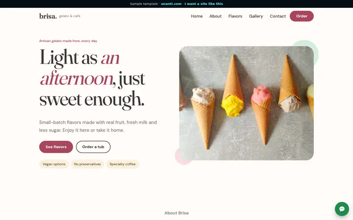 Template: Brisa Gelato & Café